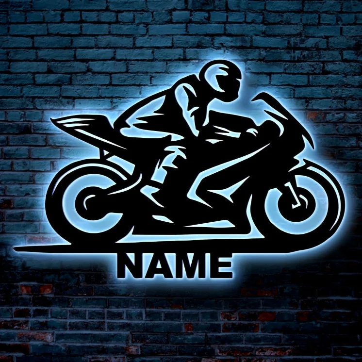 LEON FOLIEN Motorrad LED Deko Schlummerlicht Nachtlicht Motorcycle Sportbike personalisiert mit Wunsch Namen Abendlicht