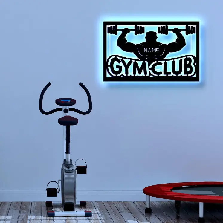 LEON FOLIEN GYM CLUB LED template. Bodybuilding - Fitness - style Hantel Fitness Wand Deko personalisiert mit NAME - Langhantel