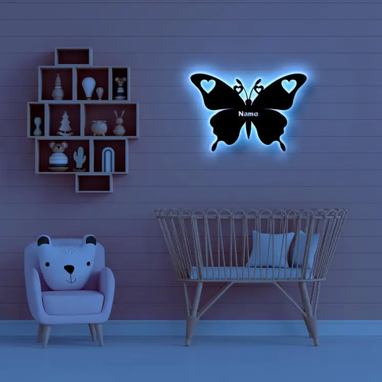 LEON FOLIEN Schmetterling Schlummerlicht LED, Butterfly personalisiert mit Wunsch Namen Lasergravur Nachtlicht für Schlafzimmer