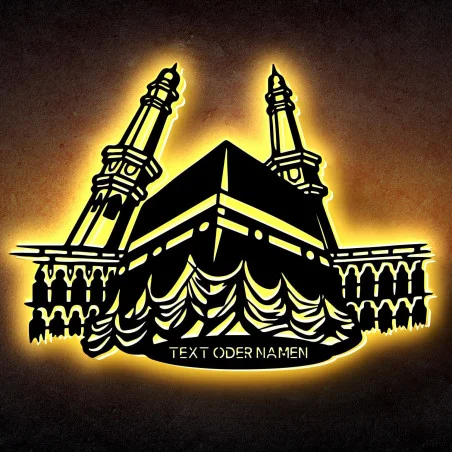 LED Deko Heiliger Kaaba in Mekka Saudi-Arabien, Arabisch Muslim Islam Allah - Geschenk aus MDF Holz - personalisiert mit Namen