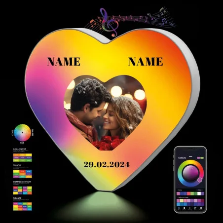 Herz Liebesgeschenk Personalisiert Mit Foto& 2 Namen&Datum auf Kunststoff gedruckt , Led RGB Farblich Veränderbar mit