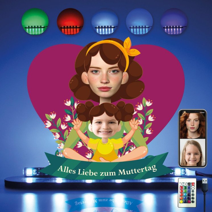 LEON FOLIEN Alles Liebe zum Muttertag 3D Cartoon Karikatur Comic Personalisiert 2 Foto auf Holz gedruckt Wanddeko Tischdeko -