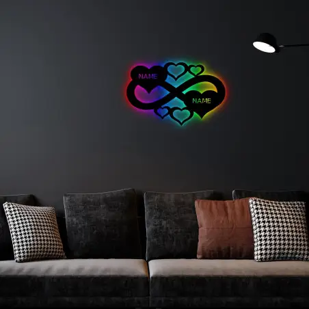 LEON FOLIEN Led Unendlichkeitszeichen - RGB Mit USB - Deko Infinity Herzen - Herzchen personalisiert mit Wunschnamen