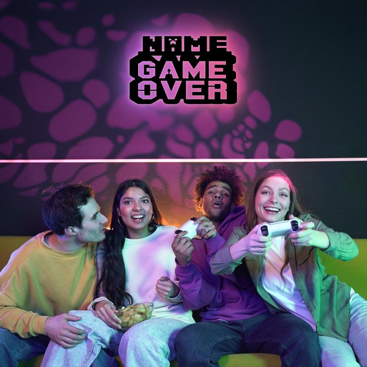 GAME OVER - CAMER - RGB Led Gaming Schild - Gamer Geschenkidee personalisiert Mit Name Wand Lampe - Zimmer Deko - Besondere