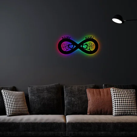 LEON FOLIEN LED RGB Unendlichkeit Ast Herzen Deko liegende Acht personalisiert mit Wunsch Namen - Schlummerlicht Nachtlicht