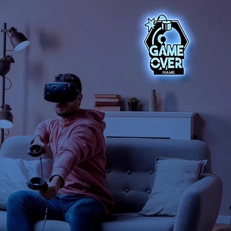 RGB Led Gaming Schild - Game Over Gaming Zone - Gamer Geschenkidee personalisiert Mit Name Wand Lampe - Zimmer Deko - Besondere