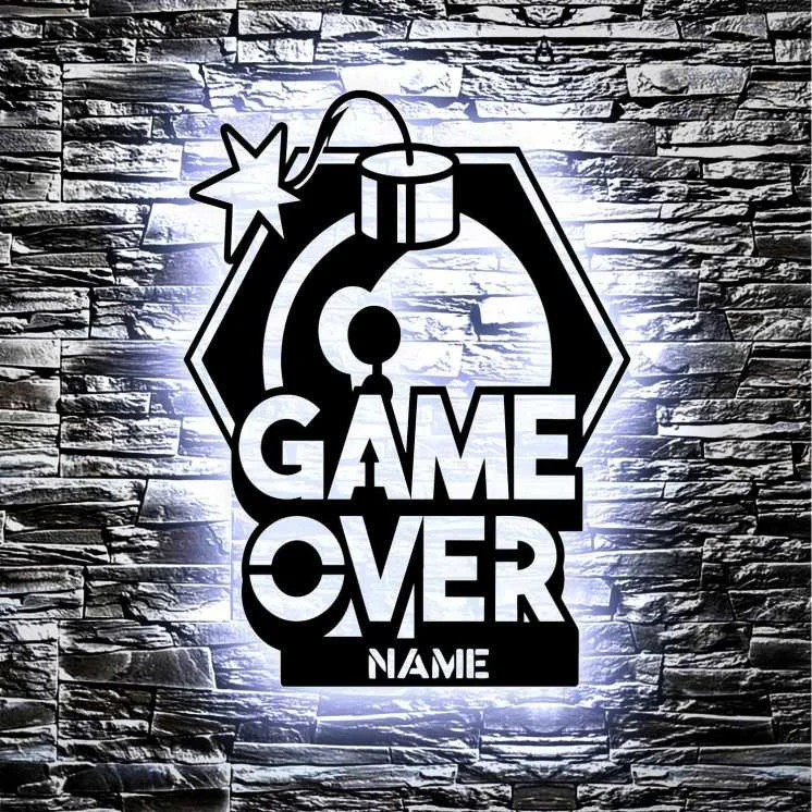 Led Gaming Schild - Game Over Gaming Zone - Gamer Geschenkidee personalisiert Mit Name Wand Lampe - Zimmer Deko - Besondere