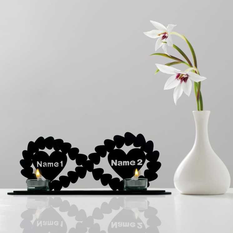 Teelichthalter Herzen Unendlichkeitszeichen Liebesgeschenk personalisiert mit 2 Namen Geschenk zur Hochzeit oder zum Jahrestag -