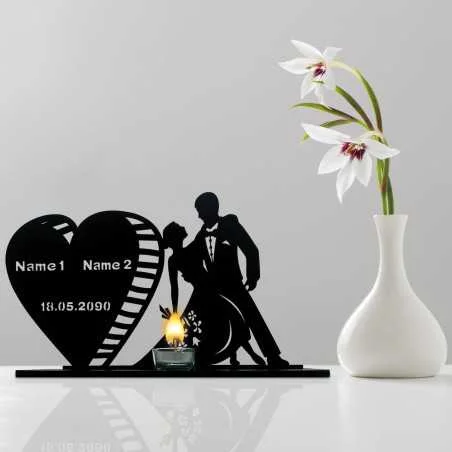 Teelichthalter Hochzeitsgeschenk Eheringe Liebesgeschenk personalisiert mit Namen und Datum Herz Individuelles Geschenk zur