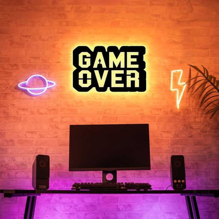Game Over RGB Led Gaming Zone - Gaming Schild - Gamer personalisiert Wand Lampe - Zimmer Deko - Besondere Geschenke für