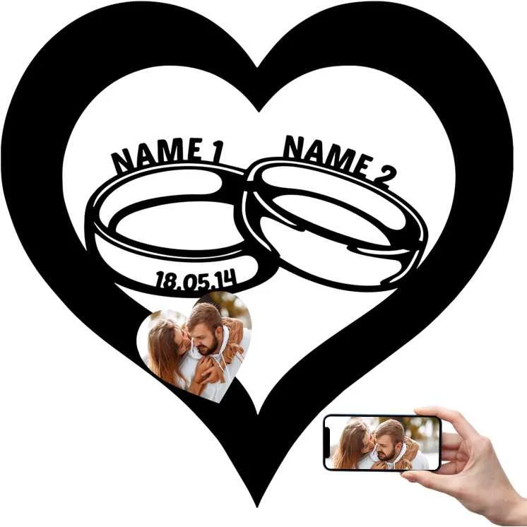 LEON FOLIEN Eheringe Herz personalisiert mit 2 Namen & Datum Deko Hochzeitsgeschenk Brautpaar - Individuelles Geschenk zur