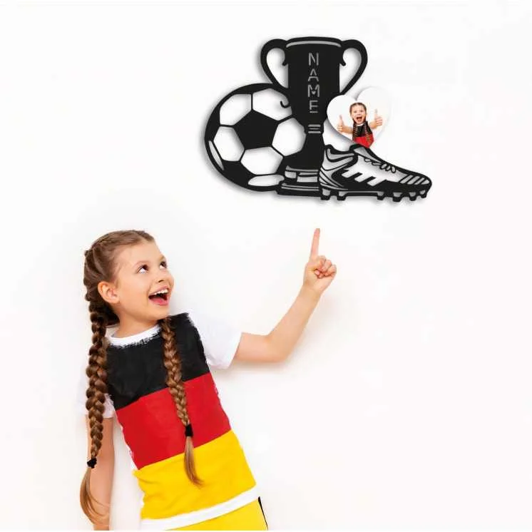 LEON FOLIEN Pokal Fußball geschenke fussball jungen Mit Foto auf Holz gedruckt personalisiert Name - Geschenke (Optional)