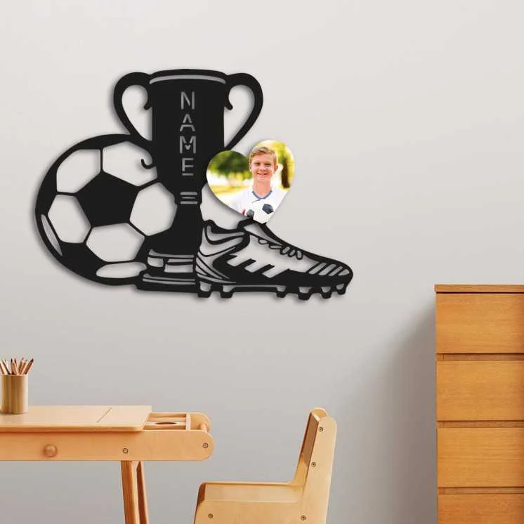 LEON FOLIEN Pokal Fußball geschenke fussball jungen Mit Foto auf Holz gedruckt personalisiert Name - Geschenke (Optional)