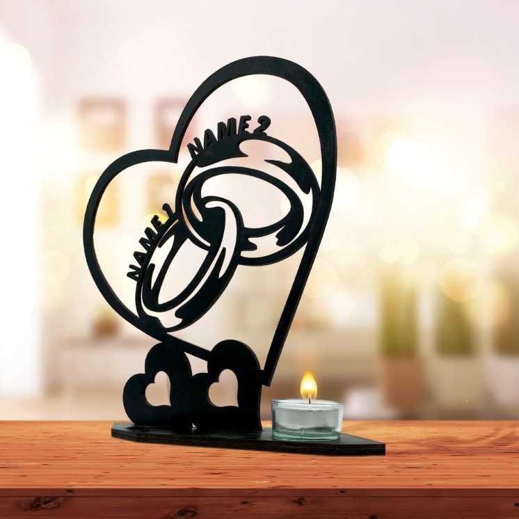 Teelichthalter Geldgeschenk Herzen Ringe Partner Geschenke mit 2 Namen - Personalisierung - Hochzeitsgeschenk - brautpaar -
