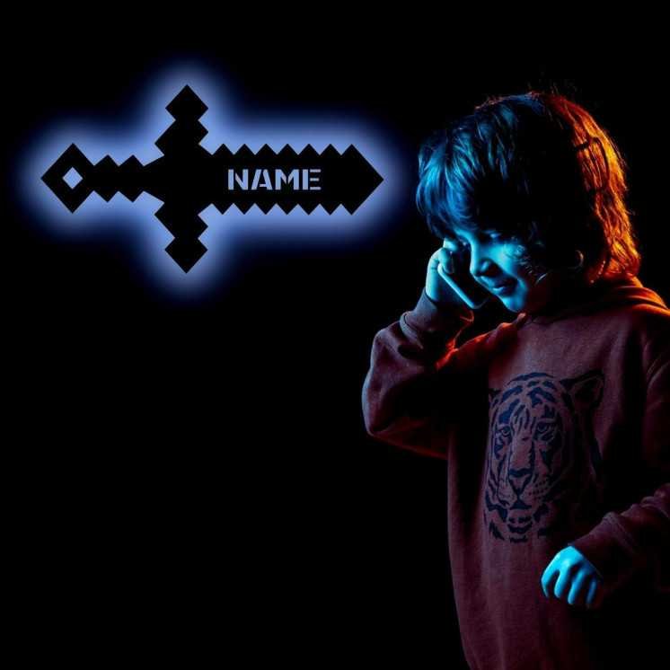 Schwert Led RGB Pixelschwert personalisierbares Geschenk - Pixel Wand Deko - Wandlampe Schwert MDF Holz für Junge Mädchen Kinder