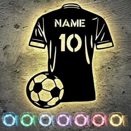 LEON FOLIEN Fußball trikot personalisieren Led Licht mit Namen & Nummer – Fussballer aus MDF-Holz Fussball Geschenke für Jungs