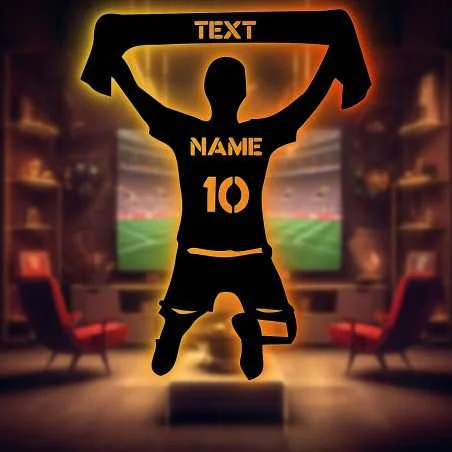 LEON FOLIEN Fußball Fan Led personalisiert mit Wunsch Text + Namen + Nummer aus MDF-Holz Fussball Geschenke für Jungs Männer