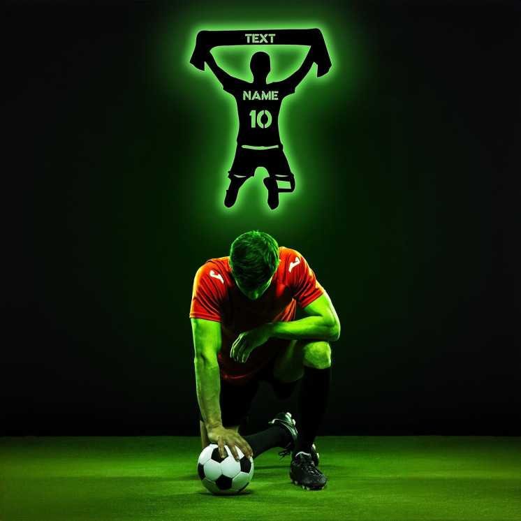 LEON FOLIEN Fußball Fan Led personalisiert mit Wunsch Text + Namen + Nummer aus MDF-Holz Fussball Geschenke für Jungs Männer