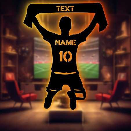 LEON FOLIEN Fußball Fan RGB Led personalisiert mit Wunsch Text + Namen + Nummer aus MDF-Holz Fussball Geschenke für Jungs Männer