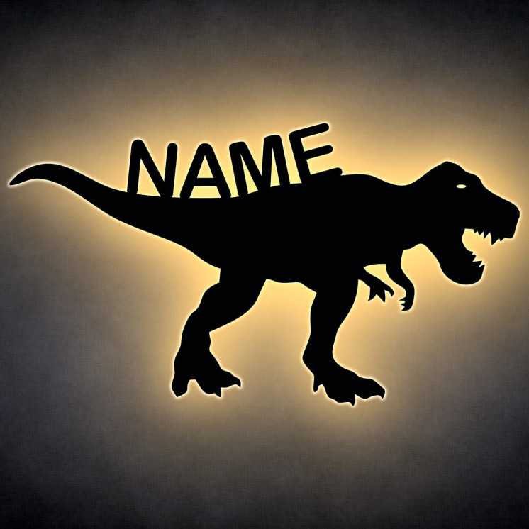 LEON FOLIEN T Rex Dinosaurier Spielzeug Tier RGB LED Deko, personalisiert mit Wunsch Namen - Schlummerlicht Nachtlicht für