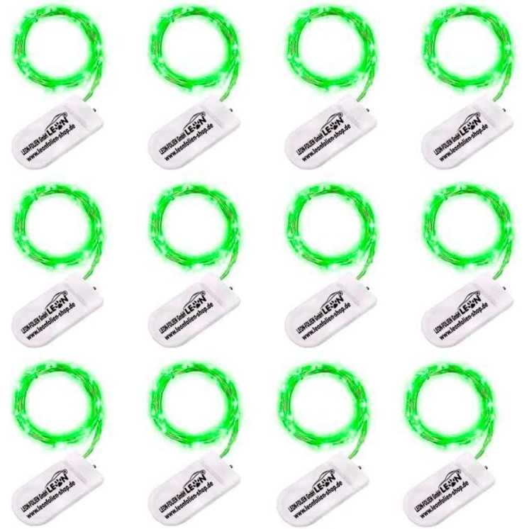 Mini LED Lichterkette Grün mit Batterie 2 Meter 20 LEDs Kupferkabel Wasserdicht Draht Klein Dekoration Weihnachten Halloween