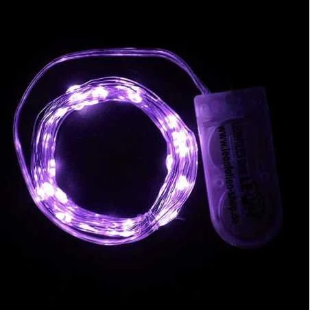 Mini LED Lichterkette Lila mit Batterie 2 Meter 20 LEDs Kupferkabel Wasserdicht Draht Klein Dekoration Weihnachten Halloween