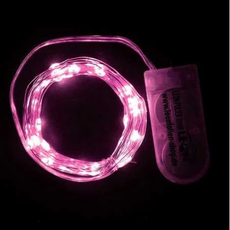 Mini LED Lichterkette Pink mit Batterie 2 Meter 20 LEDs Kupferkabel Wasserdicht Draht Klein Dekoration Weihnachten Halloween