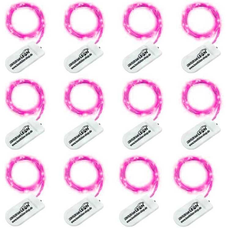 Mini LED Lichterkette Pink mit Batterie 2 Meter 20 LEDs Kupferkabel Wasserdicht Draht Klein Dekoration Weihnachten Halloween