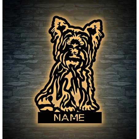 Norfolk Terrier Hund Schlummerlicht personalisiert mit Name Led Lasergravur aus MDF Holz Nachtlicht Geschenk Wandschild