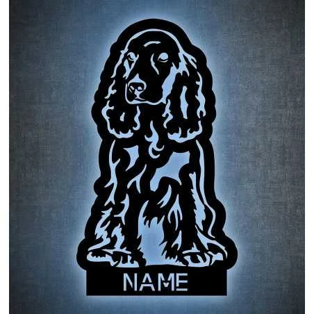 LEON - FOLIEN Cocker Spaniel Hund Schlummerlicht personalisiert mit Name Led Lasergravur aus MDF Holz Nachtlicht Geschenk