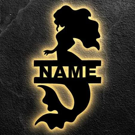 LEON - FOLIEN Meerjungfrau Led Nachtlicht FEE personalisiert mit deinem Name Lasergravur aus MDF Holz Schlummerlicht Geschenk