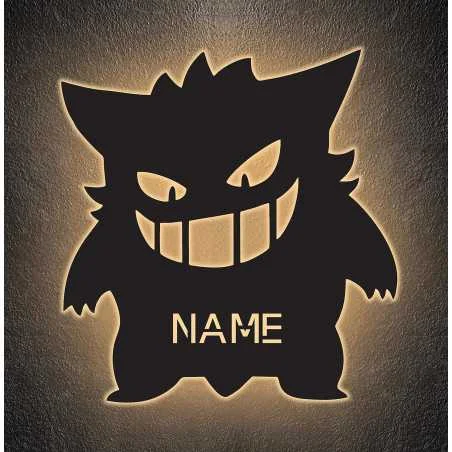 LEON - FOLIEN lachender Monster Nachtlicht Led personalisiert mit Name aus Mdf Holz Schlummerlicht Geschenk Kinderzimmer