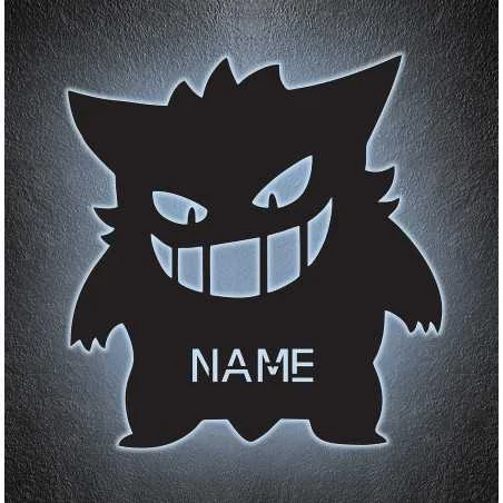 LEON - FOLIEN lachender Monster Nachtlicht Led personalisiert mit Name aus Mdf Holz Schlummerlicht Geschenk Kinderzimmer