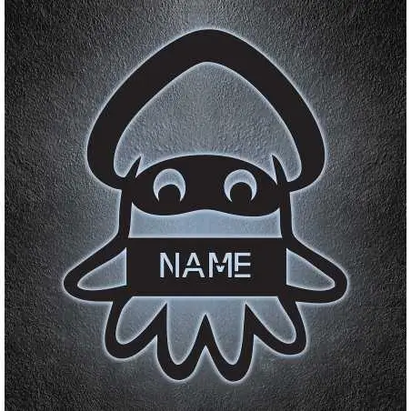 LEON - FOLIEN Monster Nachtlicht Schlummerlicht Außerirdischer MDF Holz Led personalisiert mit Name Geschenk für Kinderzimmer