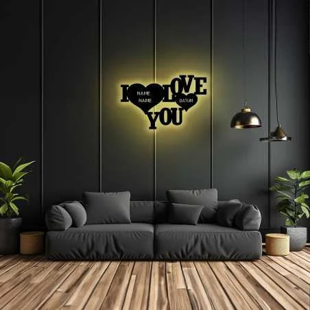 I Love You Wandschild Schlummerlicht Nachtlicht LED Deko Liebe Herzchen personalisierte Liebesbeweise mit Wunschnamen & Datum