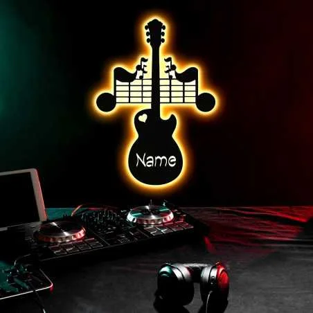 LEON FOLIEN LED Gitarren Aus MDF Holz Deko Wand-Lampe Nachtlicht Dekoration Geschenke personalisiert mit Namen für Musiker