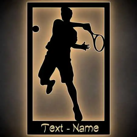 LEON FOLIEN Tennis Spieler Led Wand Bild Dekolicht - mit Name, Geschenk für Tennis Sport Fans Damen Herren Vereine - Dekolampe