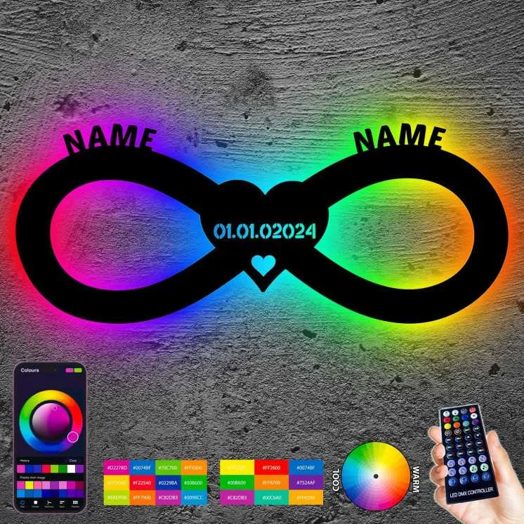 Unendlichkeitszeichen Liebesbeweise i Love You RGB Farbwechsel - 16 LED Farben USB App Bedienung/Musikgesteuert - personalisiert