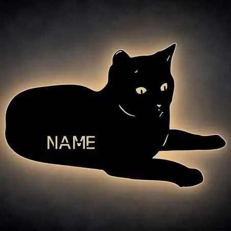 LEON FOLIEN Katze Schlummerlicht Nachtlicht LED Dekoration mit Wunschname für Katze für Wohnzimmer Schlafzimmer zum Geschenk