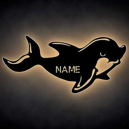 LEON FOLIEN Delfin Schlummerlicht Schwertwal mit Wunschname Killerwal LED Wanddekoration Nachtlicht Geschenk zum Geburtstag für