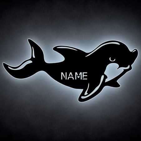 LEON FOLIEN Delfin Schlummerlicht Schwertwal mit Wunschname Killerwal LED Wanddekoration Nachtlicht Geschenk zum Geburtstag für