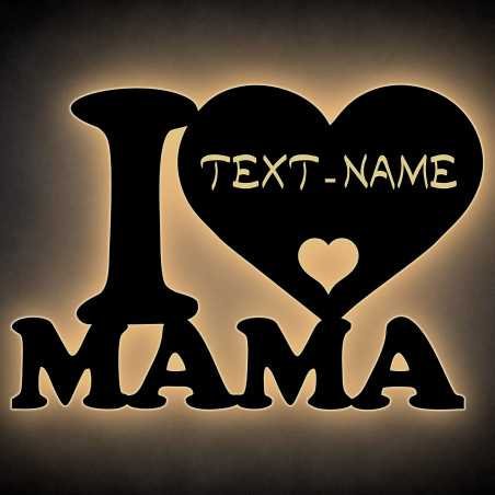 LED I Love Mama Geschenke zum Mutter Tag Geburtstag personalisiert mit Namen oder Wunschtext Gravur aus MDF Holz - Muttertag -